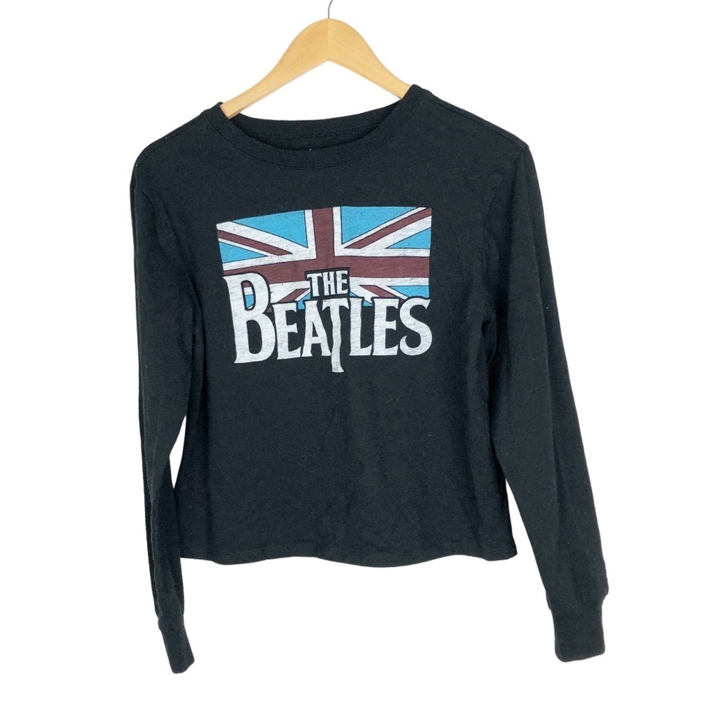 The Beatles Black Long Sleeve‎ Union Jack Graphic T Shirt Women's